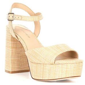 Antonio Melani Bonny Raffia Platform Block Heel Sandals in Natural